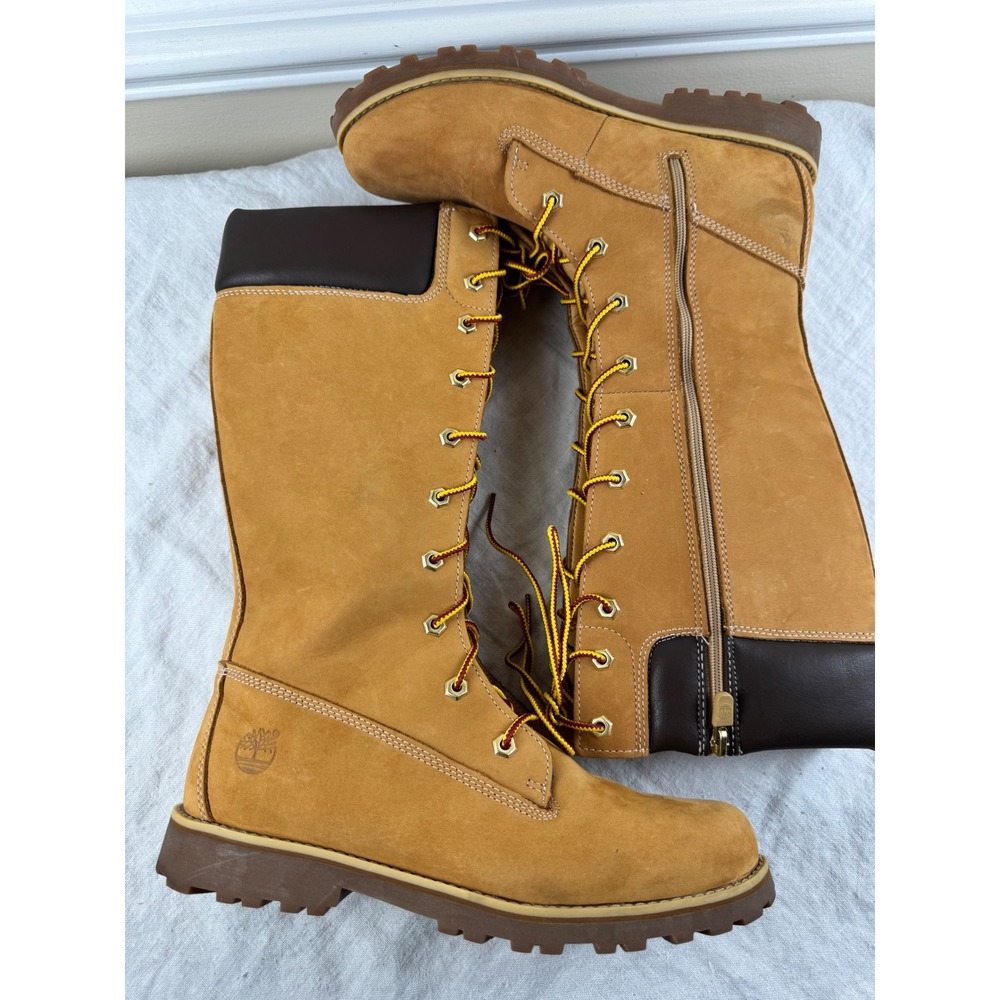 Timberland Wheat Nubuck Tall 14 Inch Lace Up Side Zip Boots Girls 7-W 8.5 Street